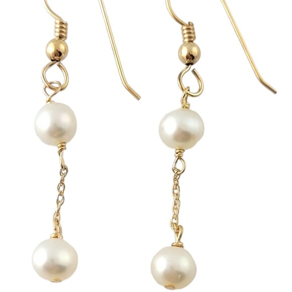 10K Yellow Gold Pearl Dangle Earrings #16914